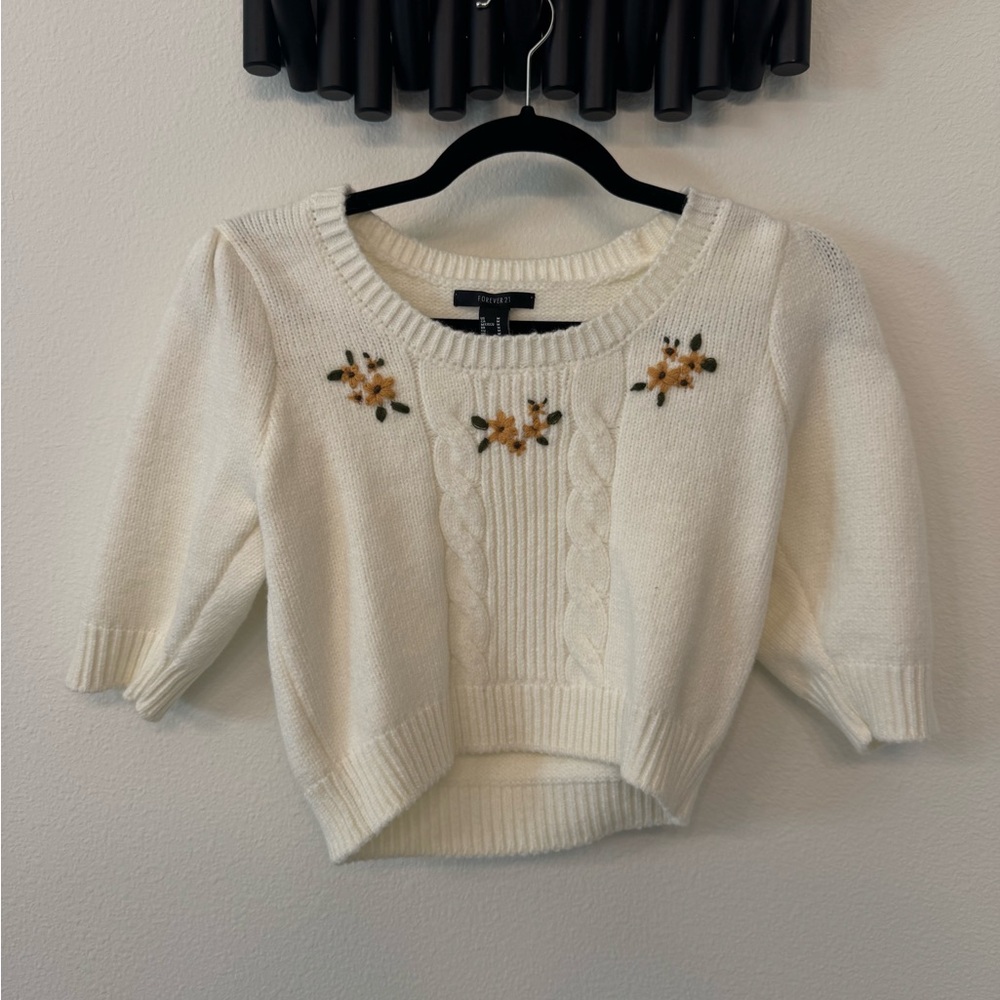 Forever 21 Cream Sweater with Floral Accents